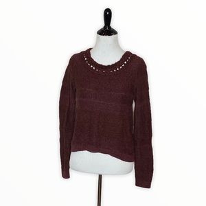 MOTH Burgundy Knit Pullover Button Back Sweater Small
